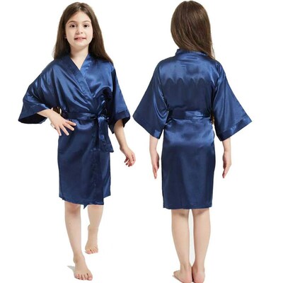 Girls Silky Satin Robes Children Pure Kimono Dressing Gown B