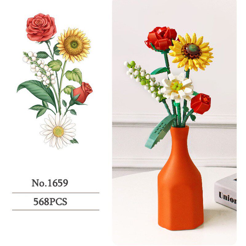 Building Block Bouquet 3D Model Toy Home Decoration Plant Po - 实物图