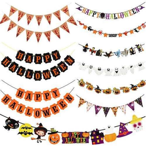 Happy Halloween Paper Banner Horror Bat Pumpkin Witch