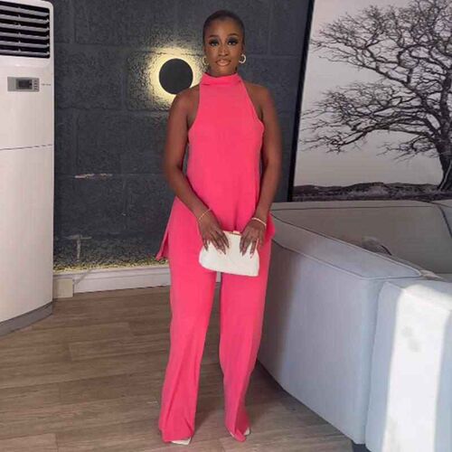 Womens off shoulder sleeveless tank top, wide leg pants set