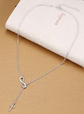 Classic 8 word Infinity Tassel Cross Pendant Silver Color Cl