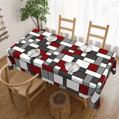 Abstract Geometric Pattern Tablecloth Home Decoration Red Wh