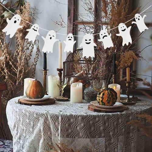 Halloween Hanging Banner Garland Cute Ghost Paper Bunting