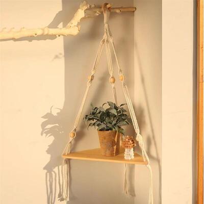 Corner Shelf Macrame Wall Hanging Wood Floating Shelves Rust