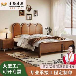 中古风实木床橡胶木1米8主卧双人床法式复古小户型1米5高箱储物床