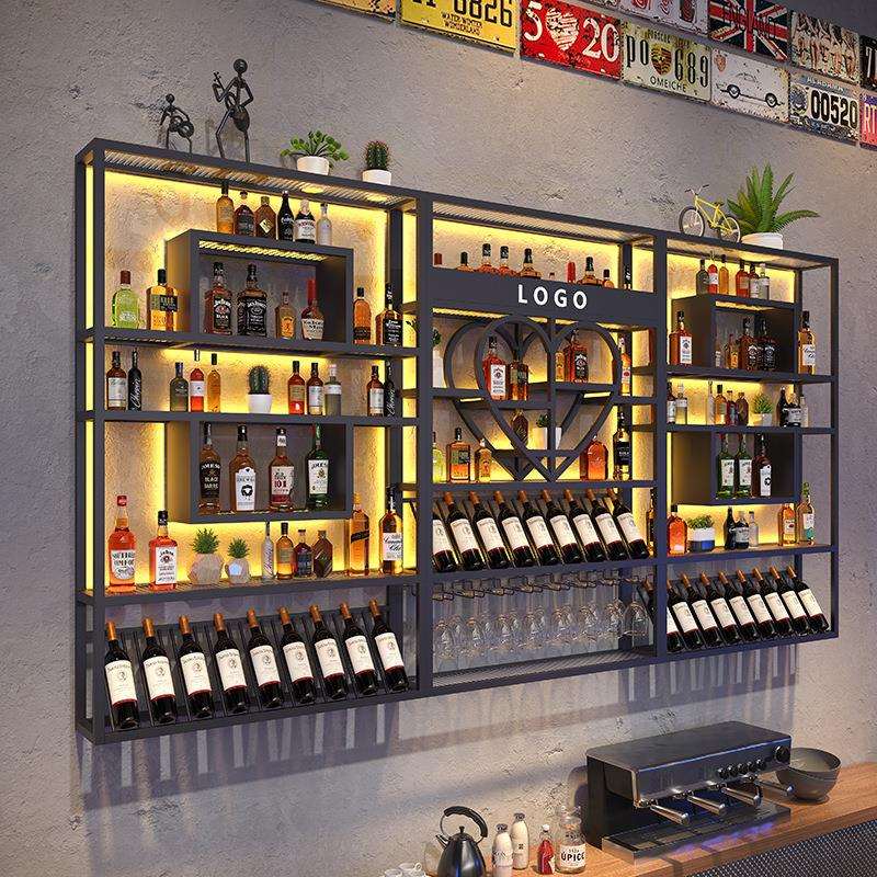 网红吧台酒柜靠墙壁挂式置物架工业风酒吧铁艺展示架创意红酒架子