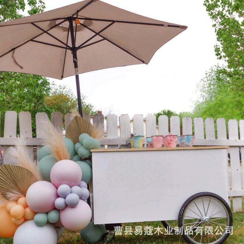 户外流动摊位小吃展示架夜市促销木制推车食品展示三轮车