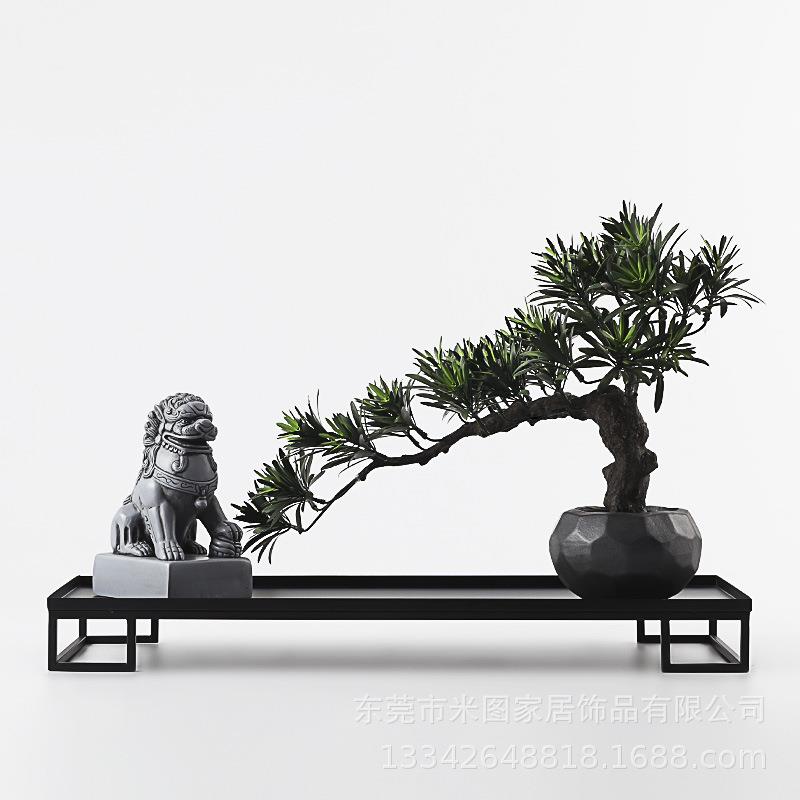 新中式仿真罗汉松摆件室内绿植盆栽客厅餐桌样板房酒店家居桌摆设