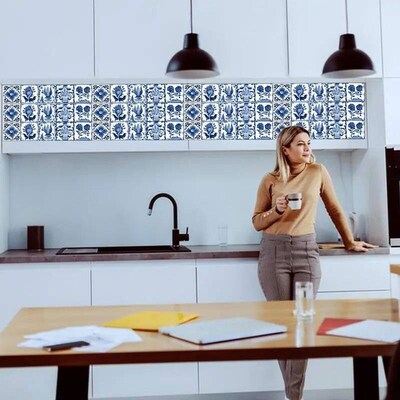24pcs Waterproof Portuguese Blue Pattern Bathroom Kitchen Li