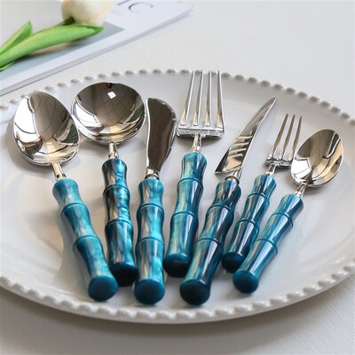 Green acrylic bamboo joint 304 stainless steel tableware