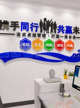 办公室布置企业文化墙贴纸3d立体员工激励志标语公司会议背景装饰