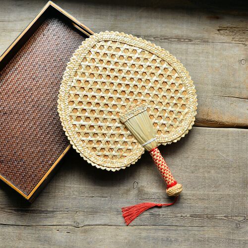 Chinese Style Round Fan Woven Rattan Fan Big Pu Fan Bamboo F
