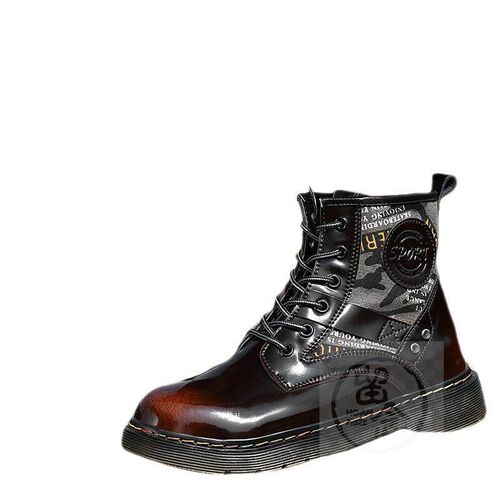 -High-top leather shoes mens British style increased 6-hole