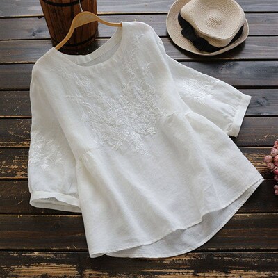 Blouse Women Plus size Tunic Cotton Embroidery Blouse Shirts