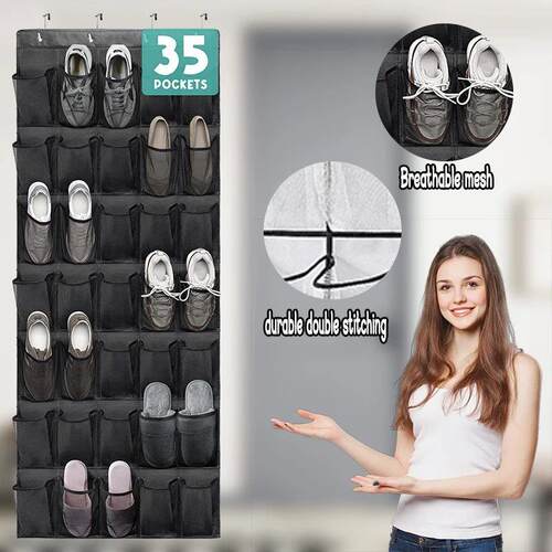35 Pockets Over the Door Shoe Organizer Large Mesh Pockets W