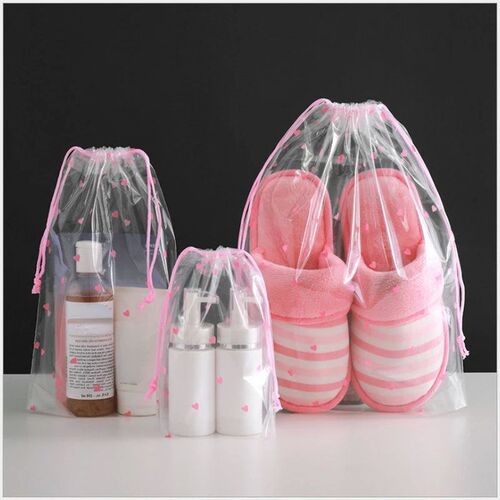 1Pcs PVC Transparent Drawstring Cosmetic Bag girl Clear Make