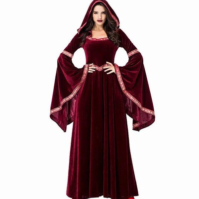 Gaun pesta mewah wanita, kostum Cosplay vampir Halloween Dew