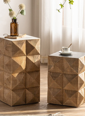 复古实木小茶几民宿做旧客厅餐厅沙发边角几个性卧室床头方桌摆件