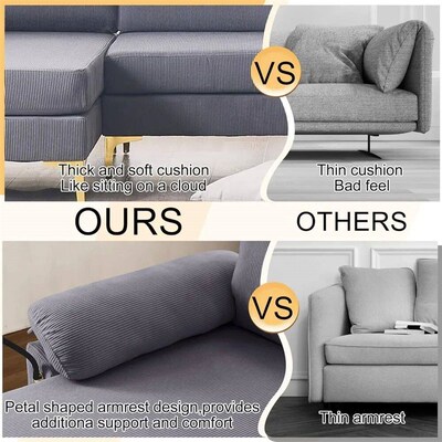 114 Inch U-shaped Combination Sofa, Corduroy Convertible 4-p