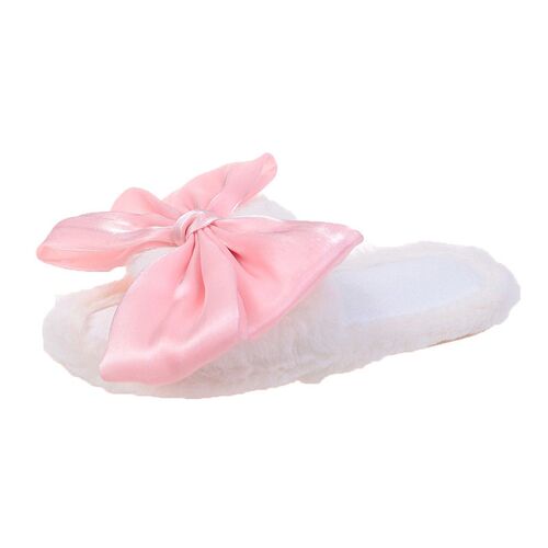 Bow-boned Fur Slippers For Women Korean Style Home Fashion A