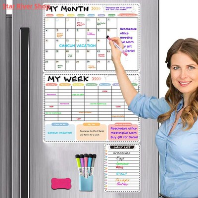 Weekly and Monthly Schedule Magnetic Soft Whiteboard Refrige