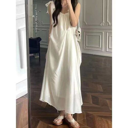 White Strap Dress Womens Summer New French Style Gentle Ele