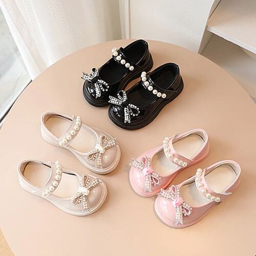 2023 New Children Princess Cute Pearl Bow Casual Shoes Newbo