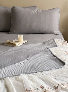 法式蕾丝花边夏季凉感冰丝凉席三件公主风空调软席子可折叠水洗