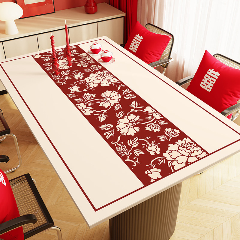 中式喜字结婚餐桌布红色茶几垫皮革防水喜庆新婚婚礼摆台桌垫定制,居家布艺,桌布,淘宝优惠券,粉丝福利购,淘宝优惠卷
