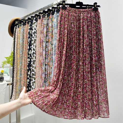 Summer Skirts Womens 2022 New Vintage Floral Print Chiffon P