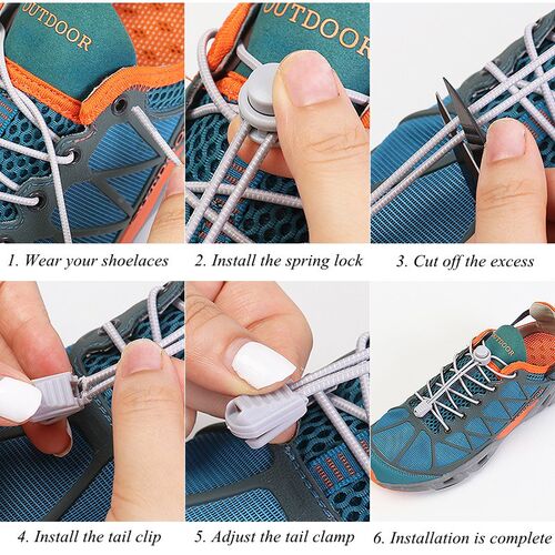 No Tie Shoelaces 1 Second Fast Round Plastic Lock Elastic Sh