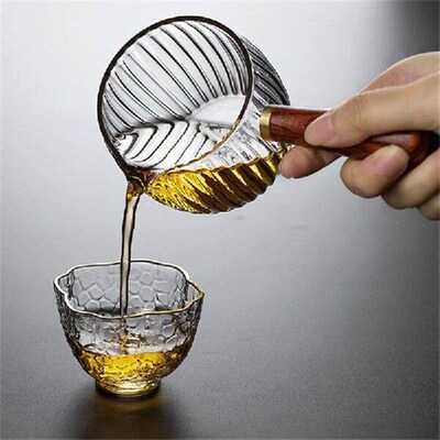 Japanese Side Wooden Handle High Borosilicate Stripe Glass