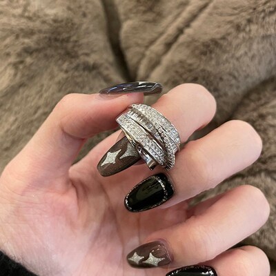 Fashion Multilayer Irregular Zirconia Open Rings For Women S