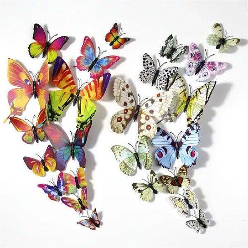 12pcs Multicolor Double Layer Wings 3D Butterfly Wall