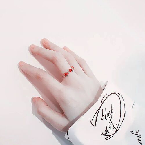 ONEVAN Rhinestones Sweet Fruit Red Strawberry Open Adjustabl