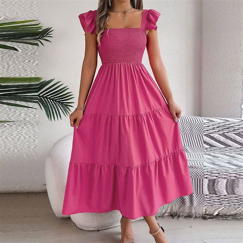 2024 Summer Solid Tank Long Dress For Women Square Collar