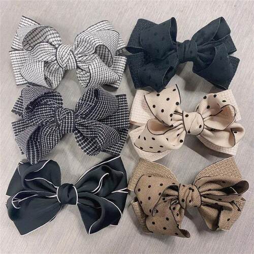 Handmade Bow Hairpin for Girl Houndstooth Plaid Hairpin Rhin