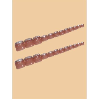 French Silver Tips Fake Toenails Reusable Attractive