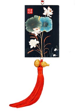 卫生间荷花图大门对厕所卧室门对门污口净秽荷花木质家用装饰挂件