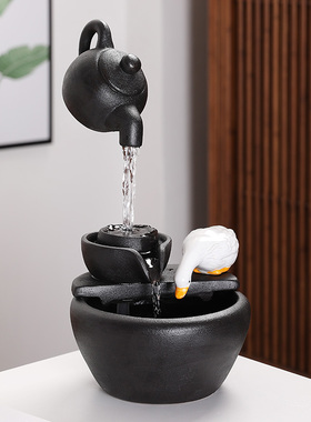 流水摆件中式创意礼品陶瓷循环鱼缸桌面招财生财客厅办公室流水器