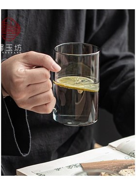 沁沛耐高温可加热烟灰色玻璃水杯带把办公室花茶泡茶杯子咖啡杯