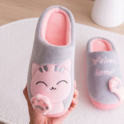 Dropshipping Women Winter Home Slippers Cartoon Cat Shoes
