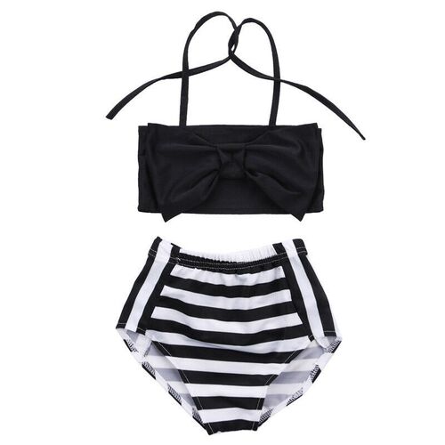 Kids Girls Lace Up Cute Casual Bow Striped Tankini Bikini Se