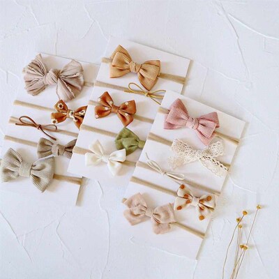 5Pcs/Set Baby Bow Headband Nylon Headbands Cotton Hair Bands