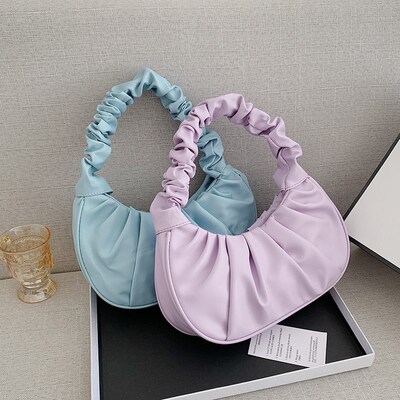 Summer Pleated Handlebags for Women PU Cloud Bags Leisure Ar