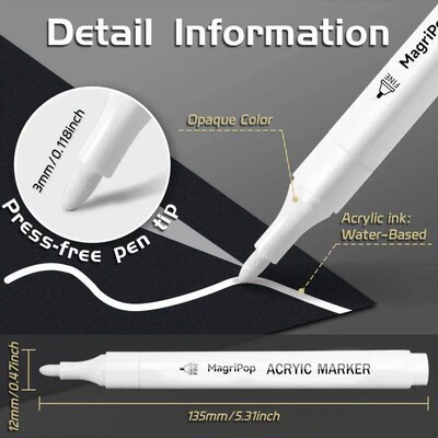 5pcs White Acrylic Marker,Permanent Pen Art Supplies for Bla