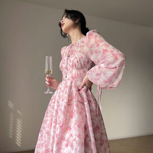 Aotvotee Print Prink Dress for Women  New High Wiasted