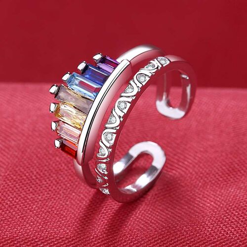 Zircon Rainbow Crown Ring Womens Fashion Color Diamond Open