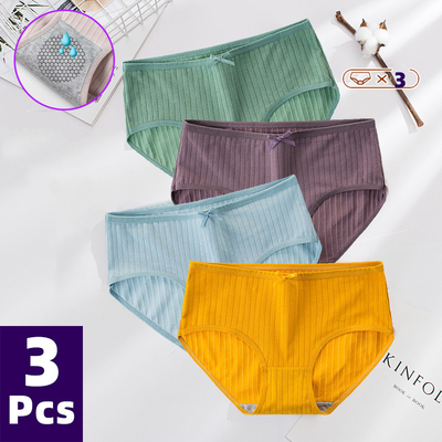 3PCS Womens Cotton Panties Sexy Underwear 10 Solid Panties