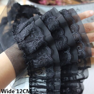 12CM Wide White Black Three Layers 3D Pleated Mesh Chiffon F